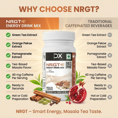 DietXp NRGT Energy Drink Mix – Masala Tea Flavoured (50g) | Instant Energizing Powder with Green Tea, Orange Pekoe & Pomegranate Extracts