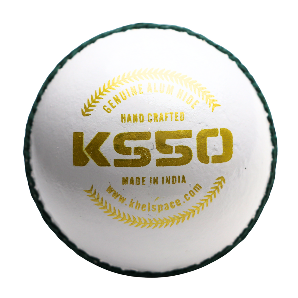 Khelspace KS-50 White Leather Cricket Ball front view