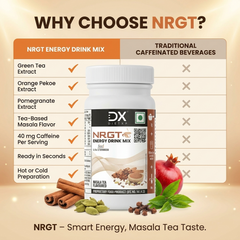DietXp NRGT Energy Drink Mix – Masala Tea Flavoured (50g) | Instant Energizing Powder with Green Tea, Orange Pekoe & Pomegranate Extracts