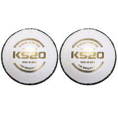 Khelspace KS-20 Leather White Cricket Ball – Hand-Stitched | Match & Practice Grade Pack Of 2