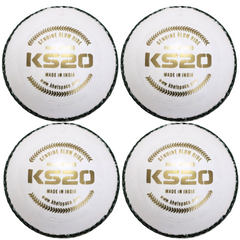 Khelspace KS-20 Leather White Cricket Ball – Hand-Stitched | Match & Practice Grade Pack Of 4