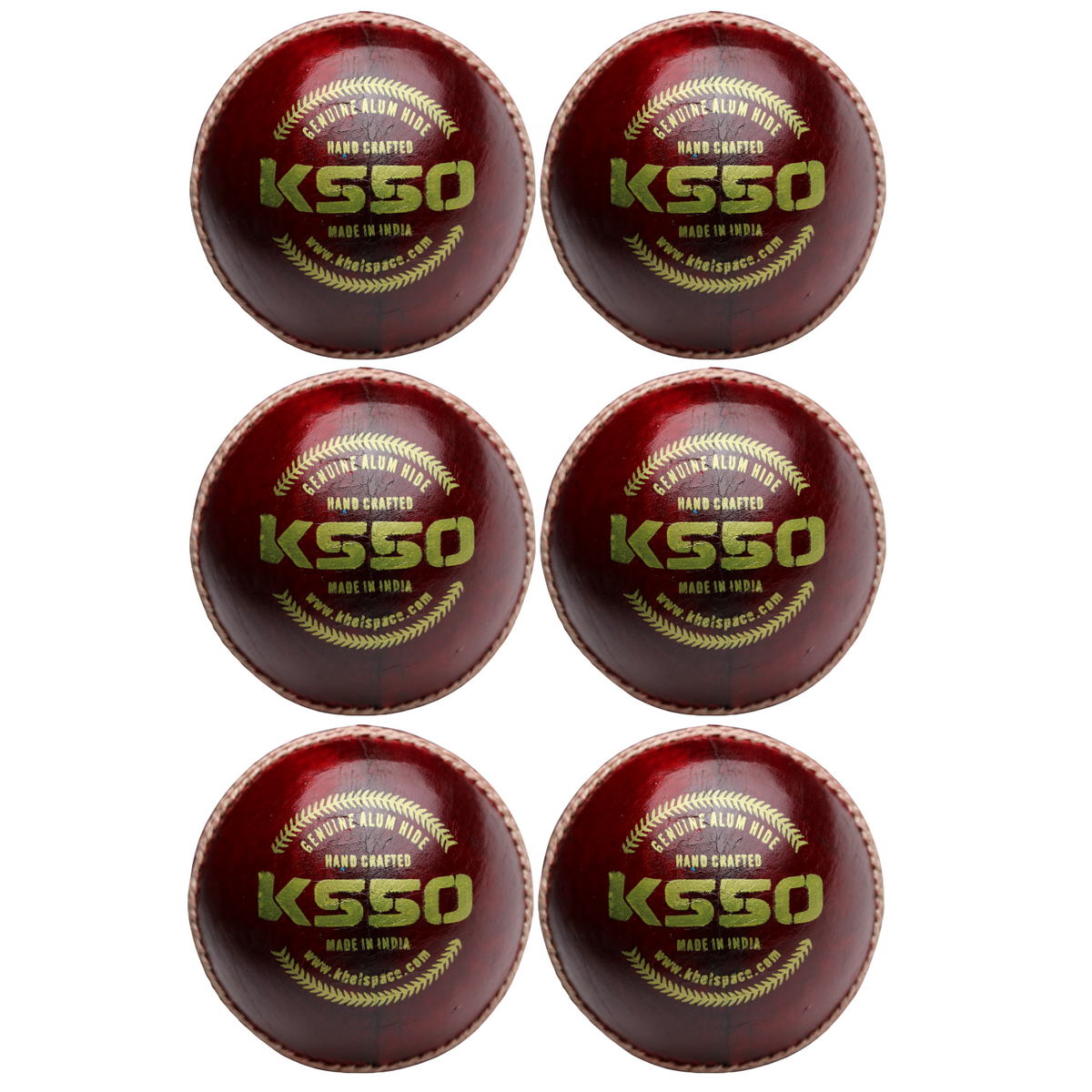 Khelspace KS-50 Red Leather Cricket Ball – Pack of 6