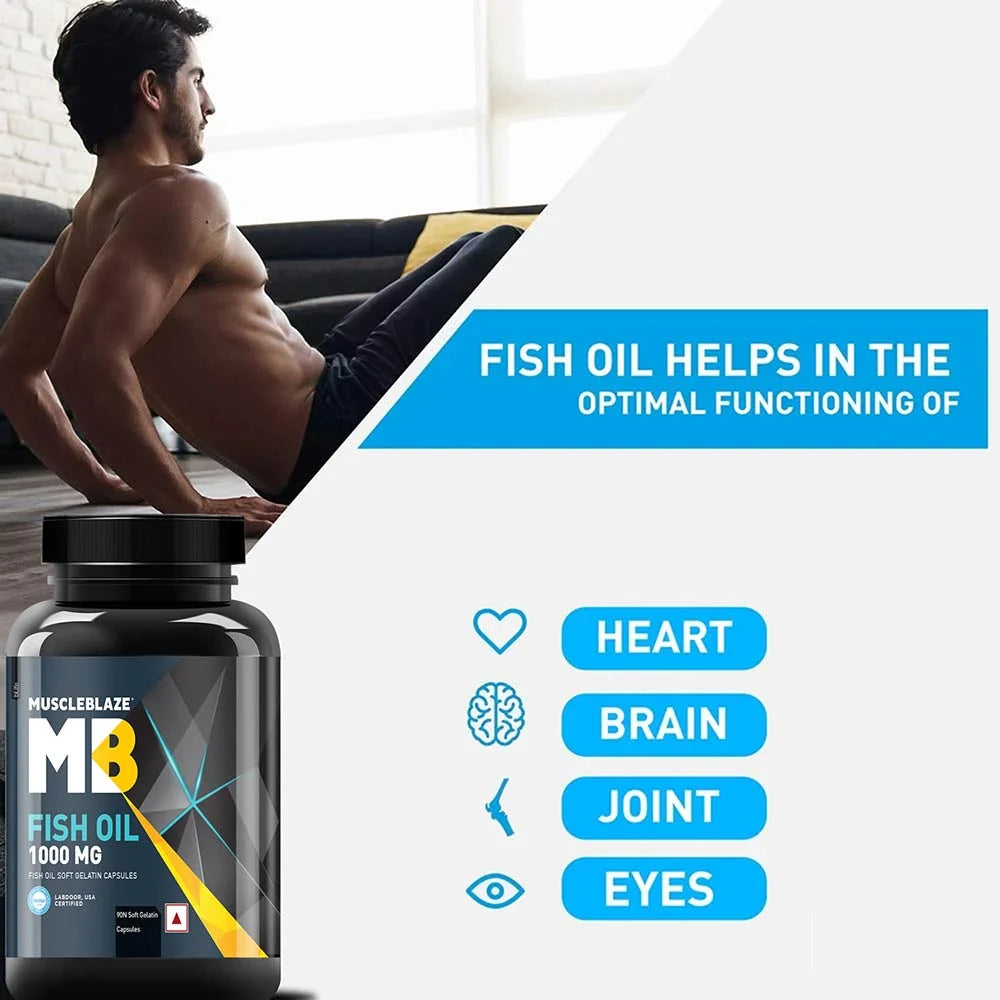 MuscleBlaze Fish Oil (1000 mg) India's Only Labdoor USA Certified for Purity & Accuracy, 60 capsules