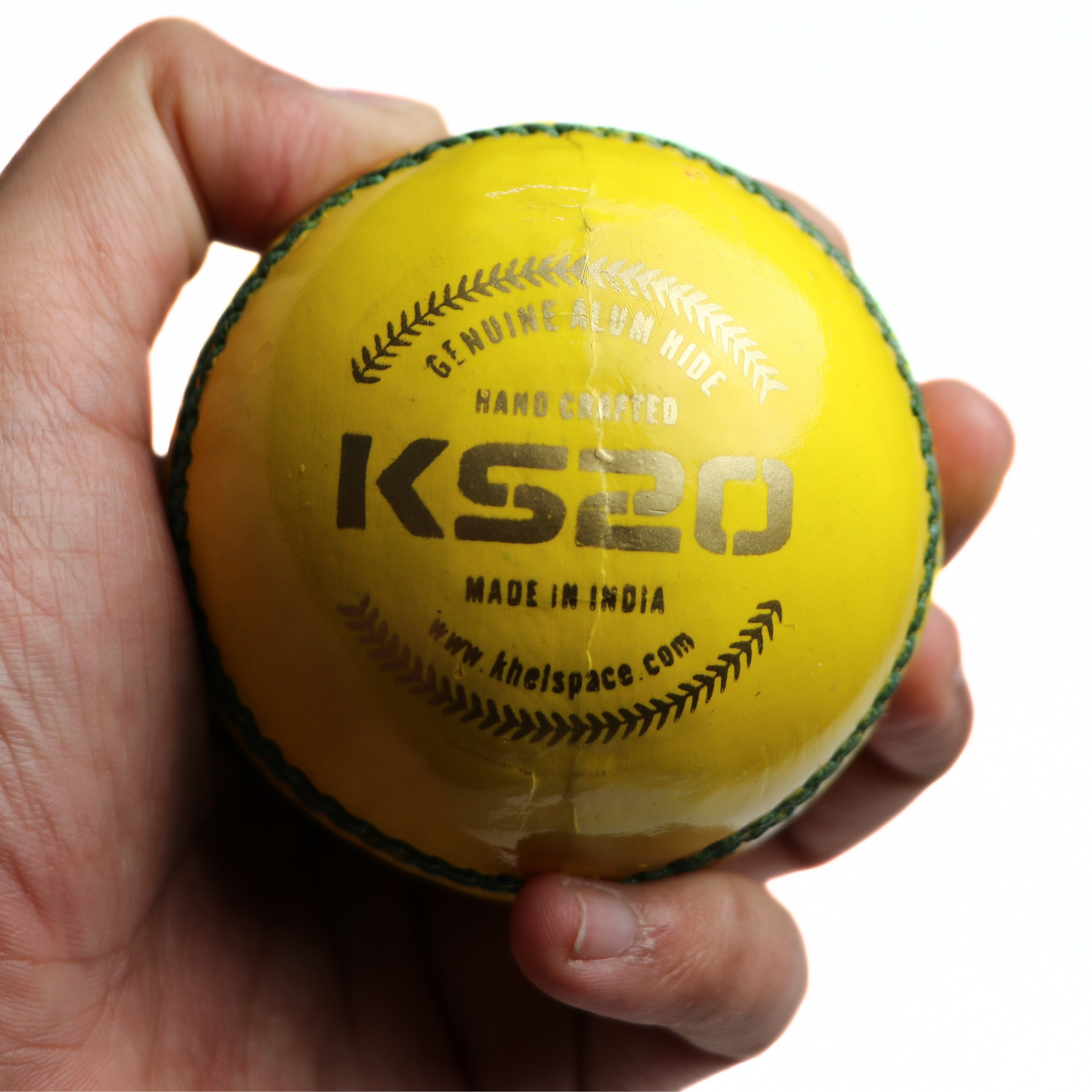 Khelspace KS-20 Yellow 4 Piece Leather Cricket Ball | Hand-Stitched Professional Grade | Durable for Test, ODI, T20 & Practice | Swing & Seam Optimized | Premium Shine & Consistent Bounce
