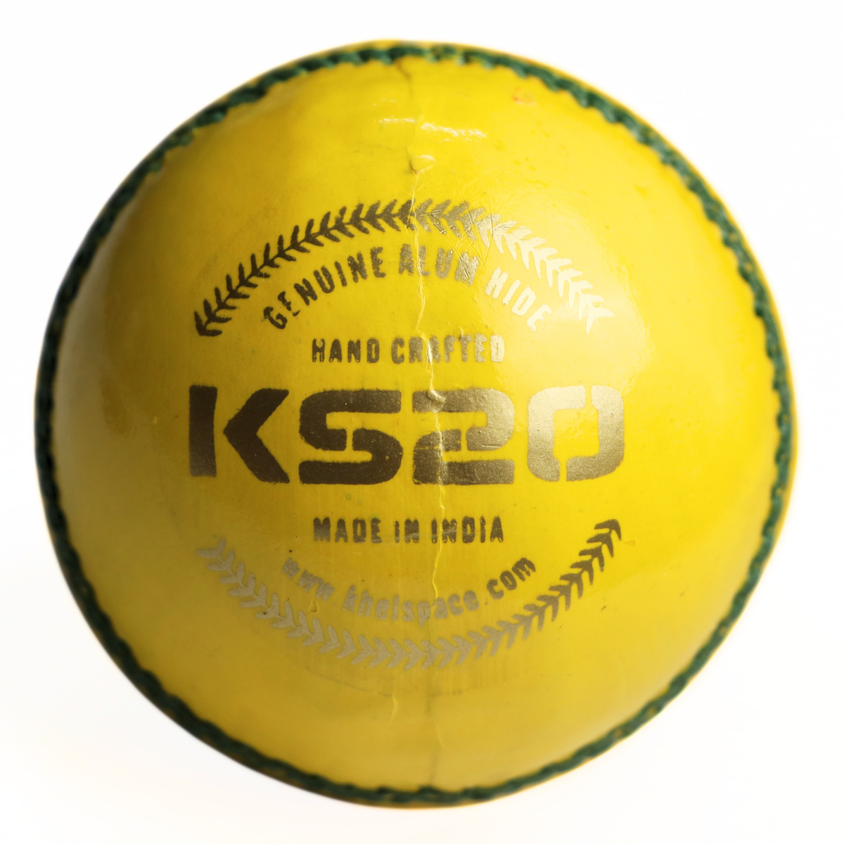 Khelspace KS-20 Yellow 4-Piece Leather Cricket Ball