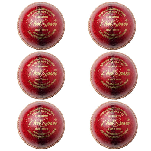 Khelspace KS-20 4 Piece Leather Cricket Ball | Hand-Stitched Professional Grade | Durable for Test, ODI, T20 & Practice Matches | Pack Of 6