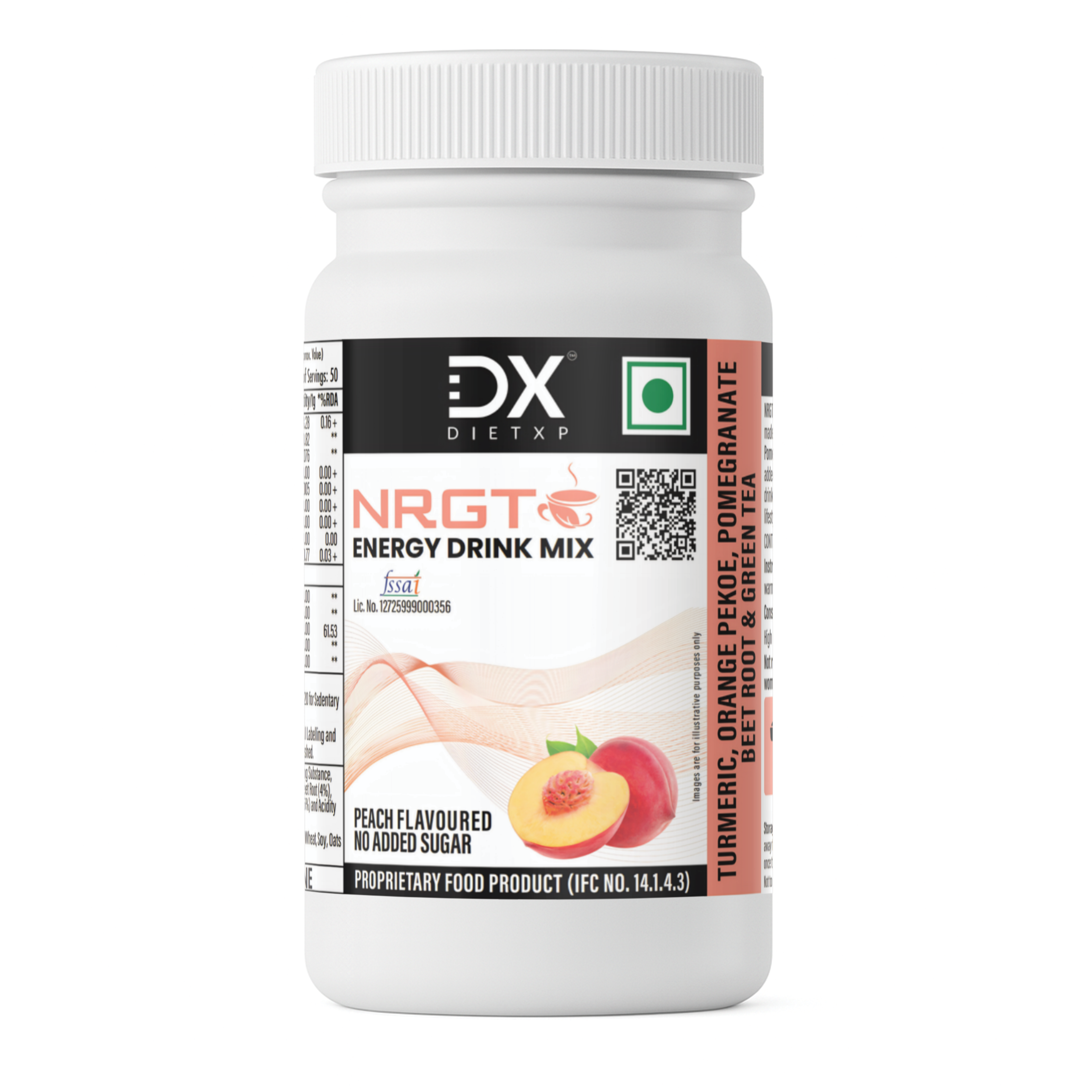 DietXP NRGT Peach Tea Energy Drink Mix - 40mg Caffeine, 0g Added Sugar, 50 Servings