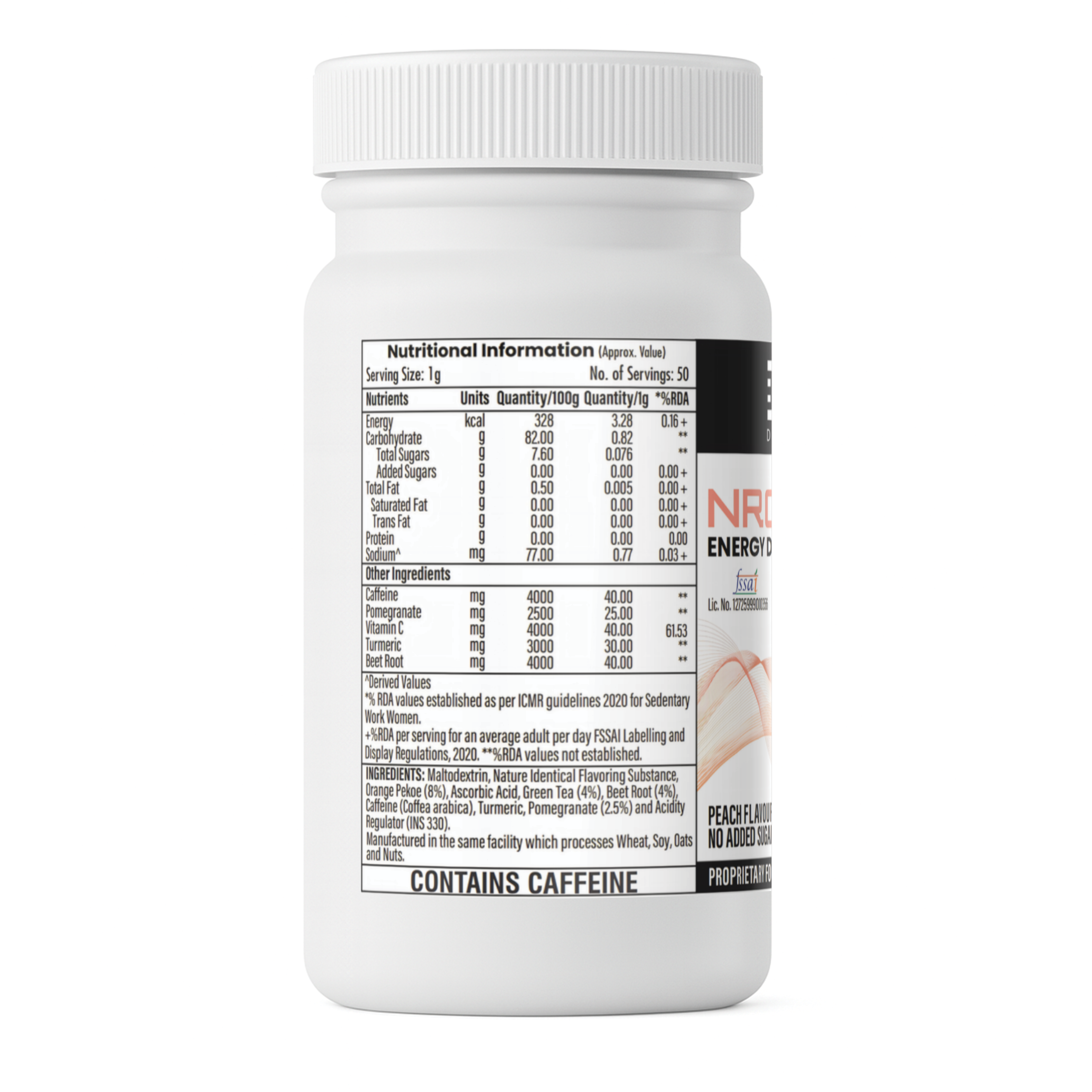 DietXP NRGT Peach Tea Energy Drink Mix - 40mg Caffeine, 0g Added Sugar, 50 Servings