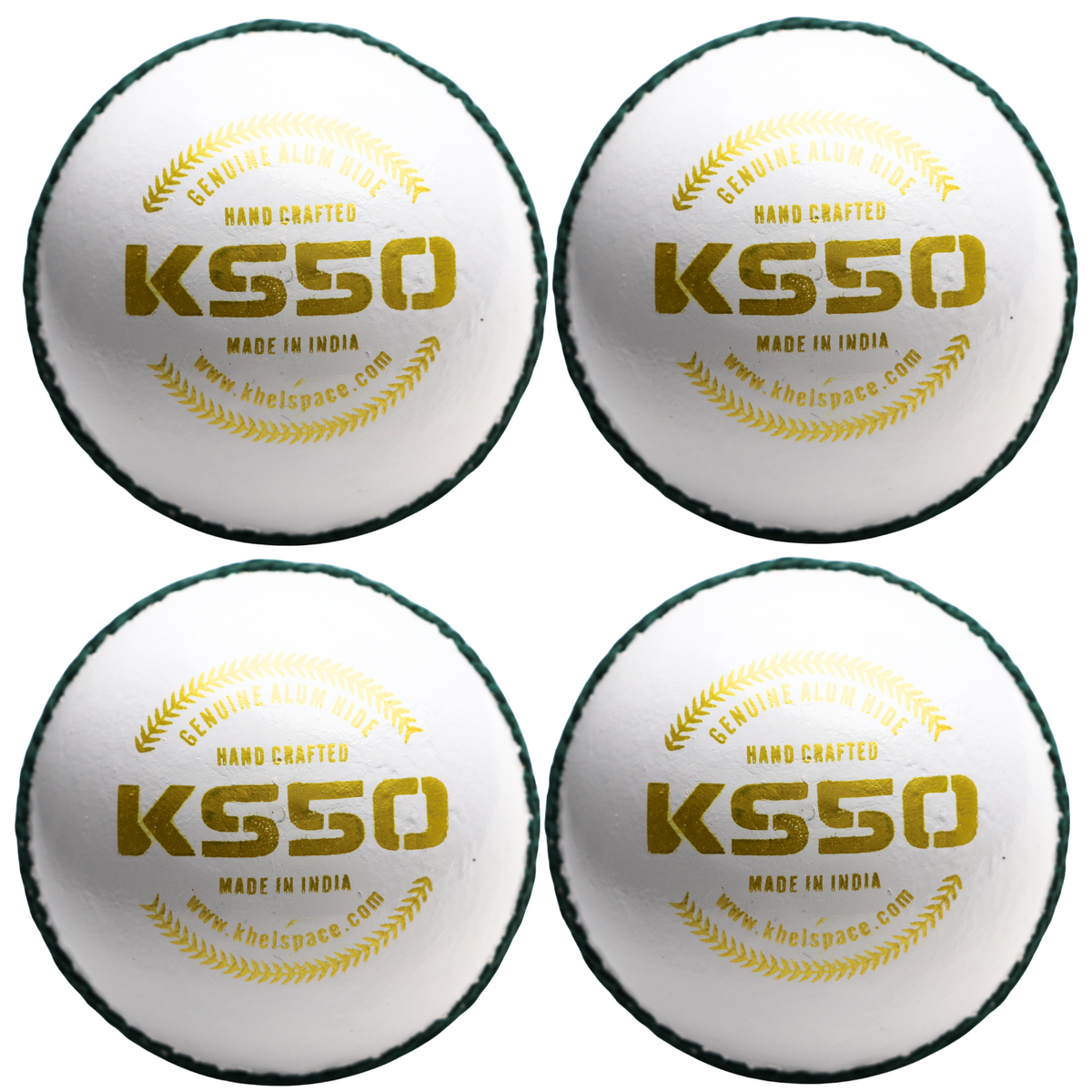 Khelspace KS-50 White Leather Cricket Ball – Pack of 4