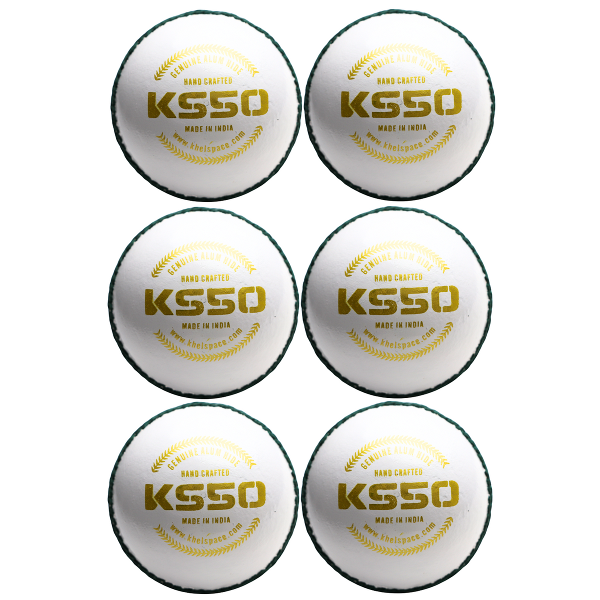 Khelspace KS-50 White Leather Cricket Ball – Pack of 6