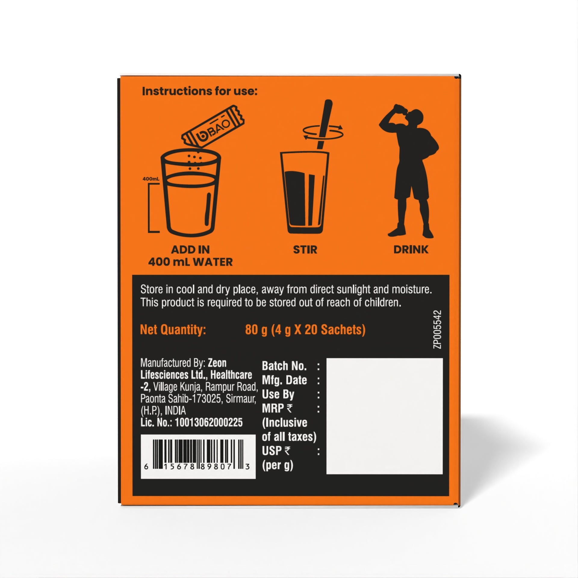 Orange and black product label with usage instructions on a white background