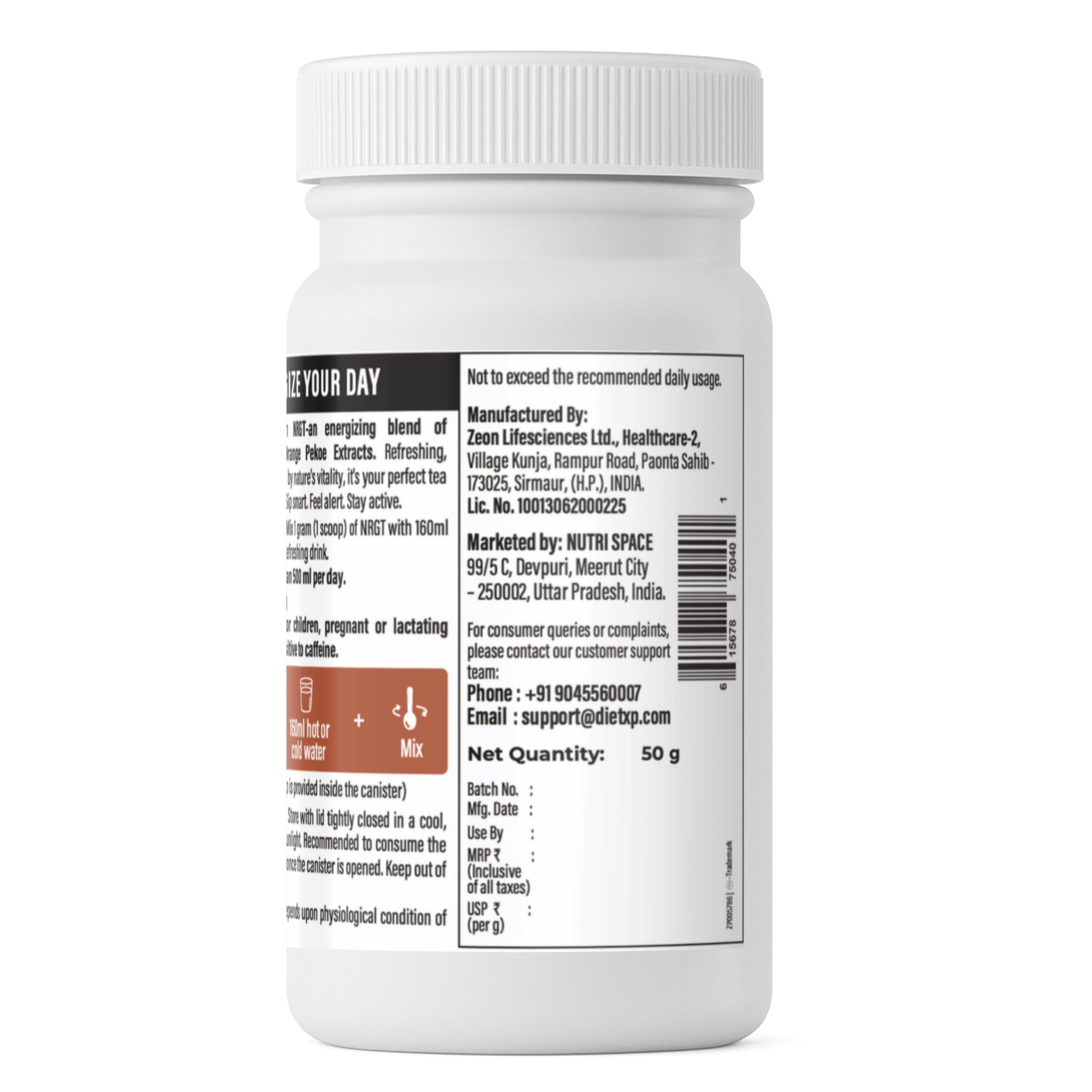 DietXp NRGT Energy Drink Mix – Masala Tea Flavoured (50g) | Instant Energizing Powder with Green Tea, Orange Pekoe & Pomegranate Extracts