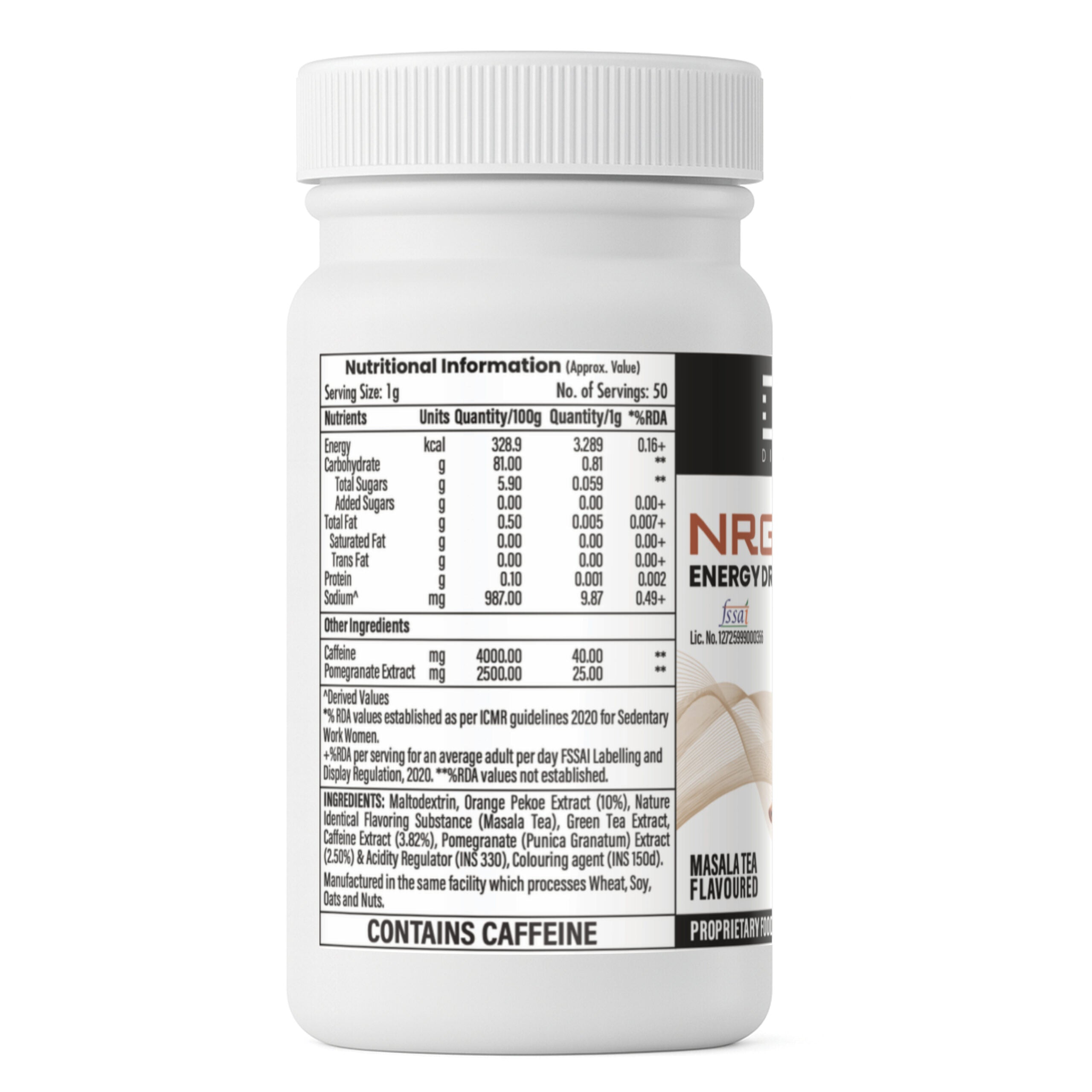 DietXp NRGT Energy Drink Mix – Masala Tea Flavoured (50g) | Instant Energizing Powder with Green Tea, Orange Pekoe & Pomegranate Extracts