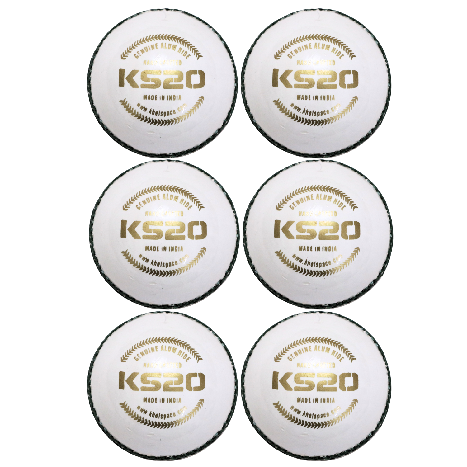 Khelspace KS-20 Leather White Cricket Ball – Hand-Stitched | Match & Practice Grade Pack Of 6