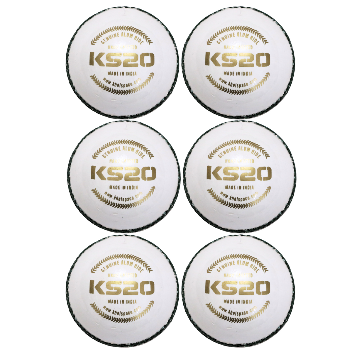 Khelspace KS-20 Leather White Cricket Ball – Hand-Stitched | Match & Practice Grade Pack Of 6