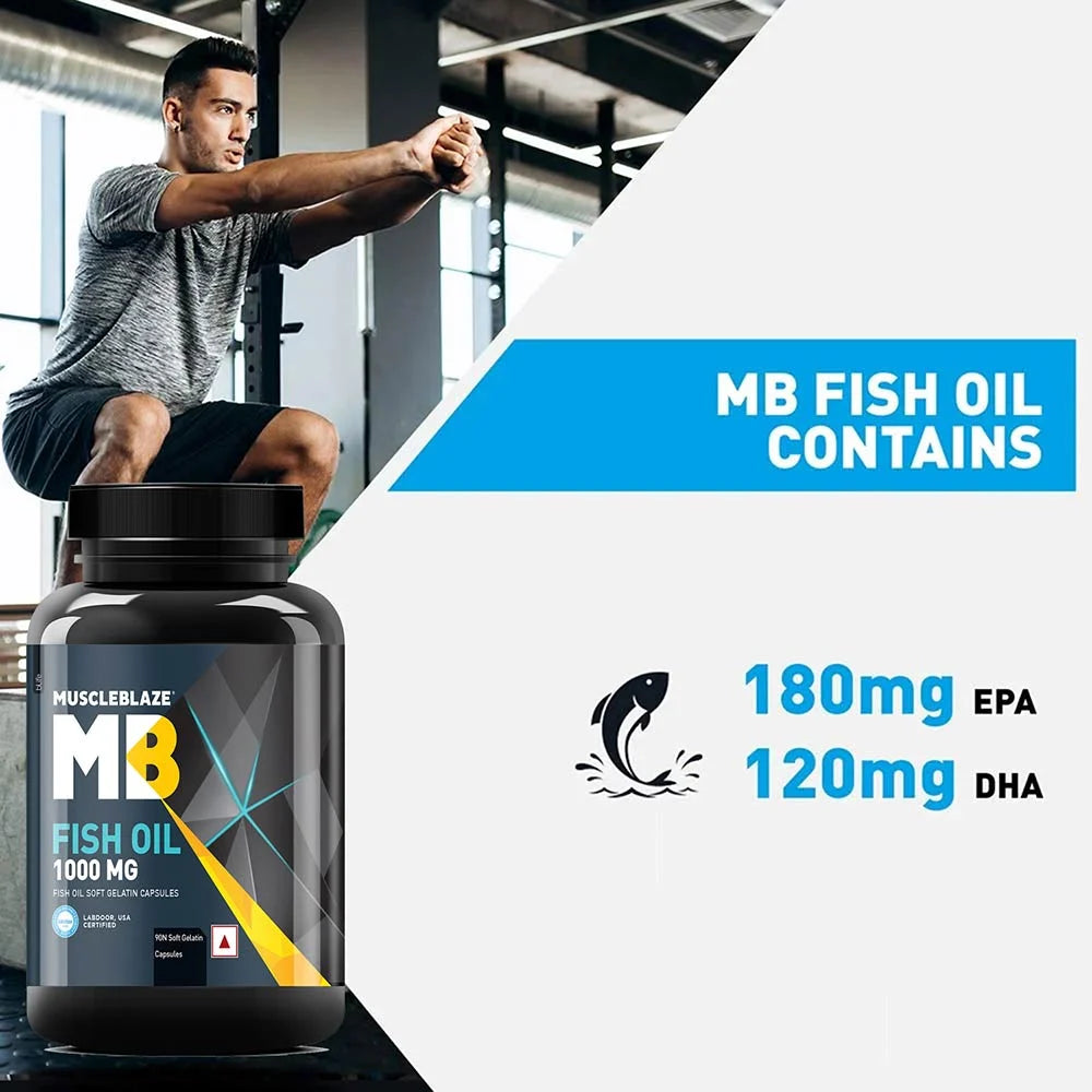MuscleBlaze Fish Oil (1000 mg) India's Only Labdoor USA Certified for Purity & Accuracy, 60 capsules