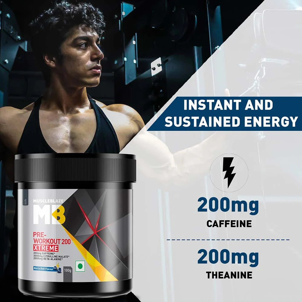 MuscleBlaze PRE Workout 200 Xtreme, 100 g (0.22 lb), Fruit Punch
