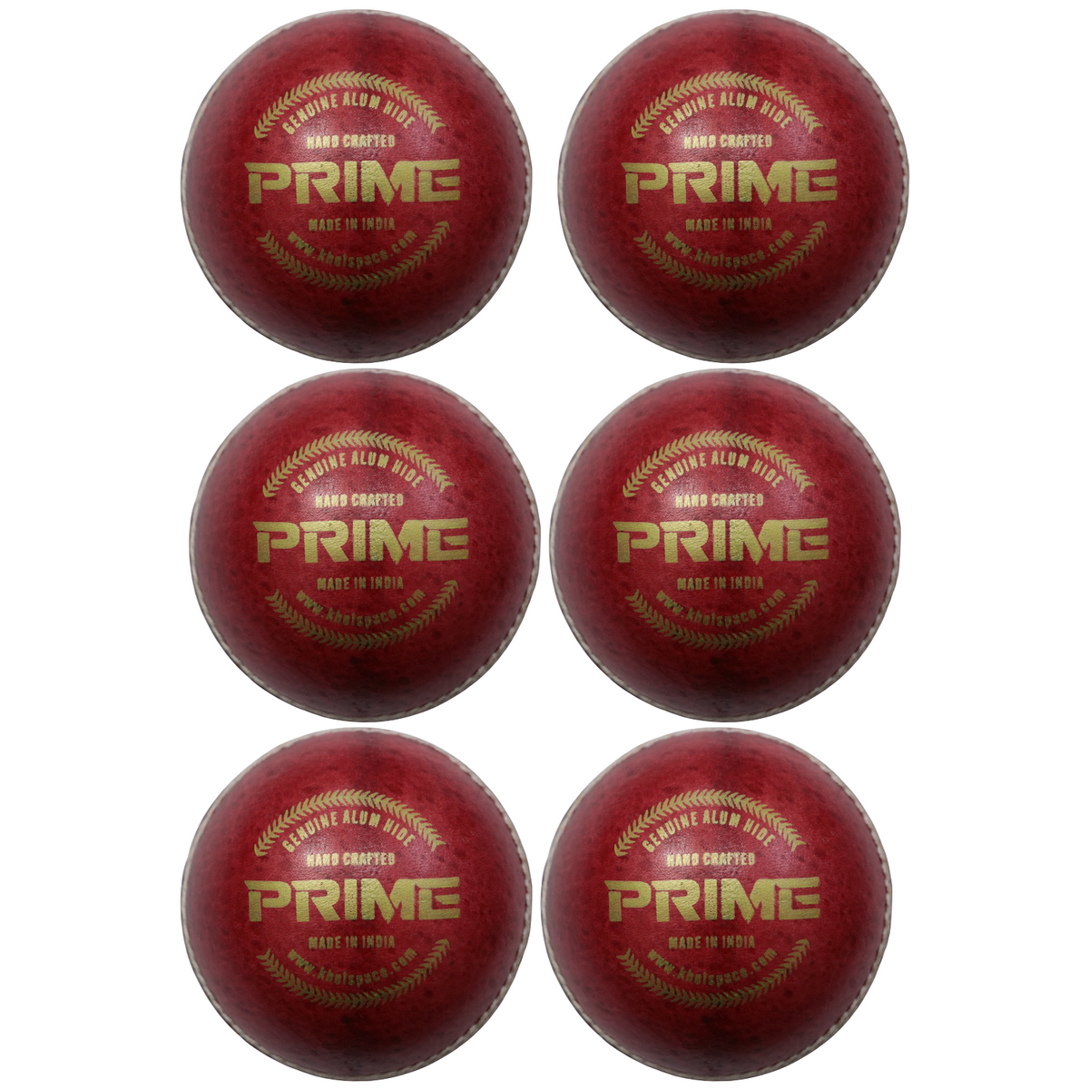 Khelspace KS Prime Red Leather Cricket Ball – Pack of 6